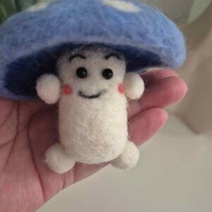 Handmade Felted Blue White Mushroom Toadstool Keychain Backpack Charm Purse Phon